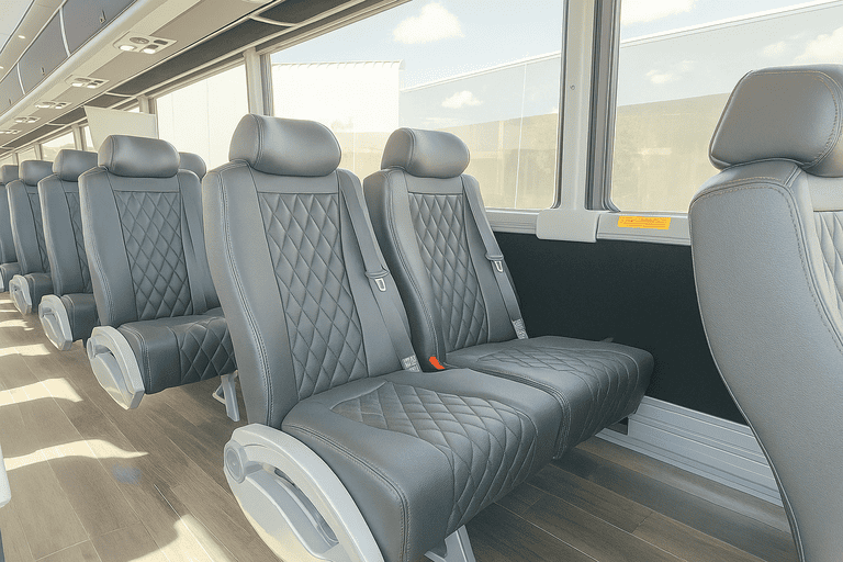 interior of Merced Minibus Company charter bus