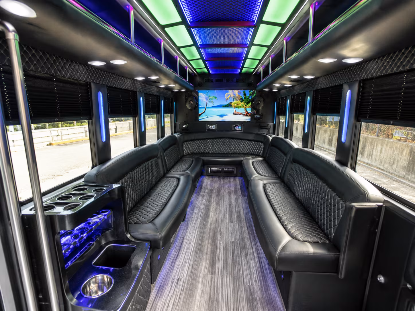 merced 18 passenger party bus inside