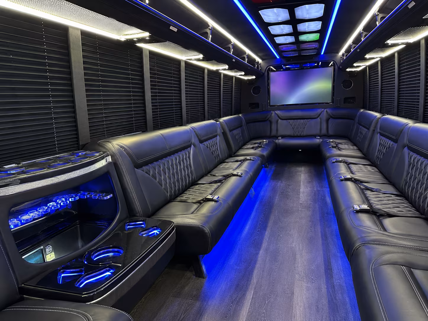 merced 20 passenger party bus inside